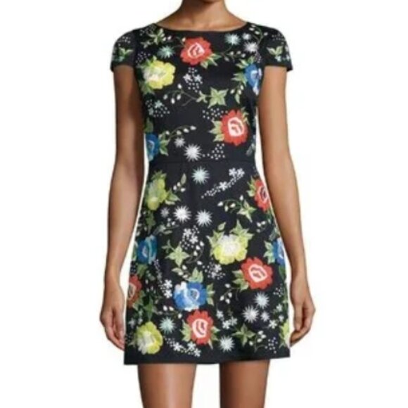 Alice + Olivia Ellen Black Floral Embroidered A-line Cotton Mini Dress $540 - Picture 6 of 13